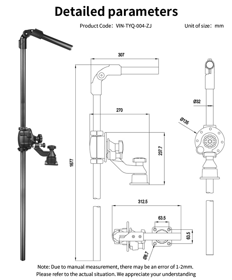 VINmounts Sonar Probe Fixed Carbon Fiber Universal Adjustment Bracket VIN-TYQ-004-ZJ