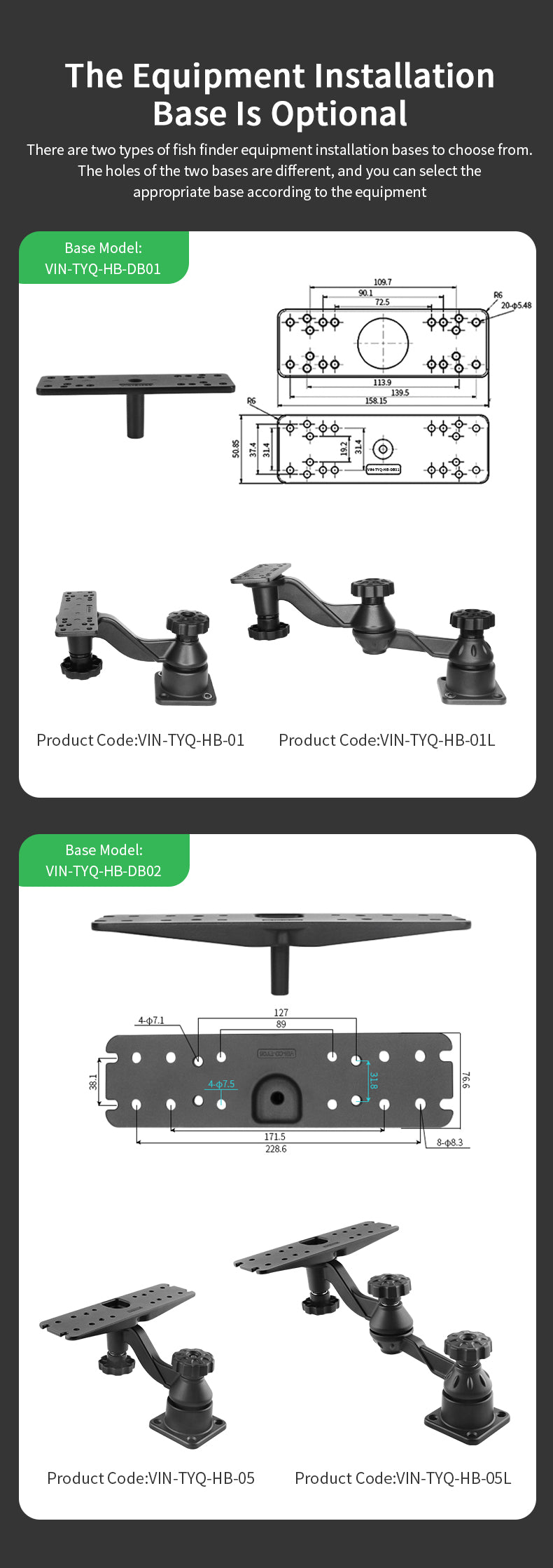 VINmounts Horizontal 6" Swing Arm Mount for Fishfinders & Chartplotters Compatible with Garmin,Lowrance,Humminbird and More VIN-TYQ-HB-01